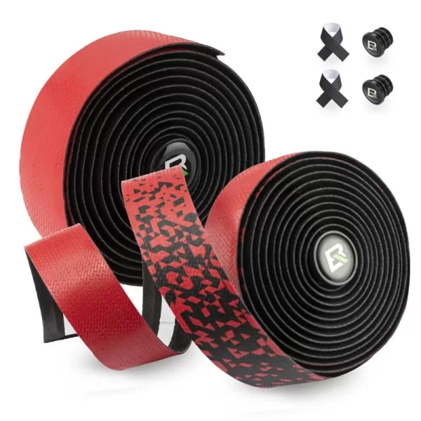 imageROCKBROS Bike Handlebar Tape  Road Bicycle Bar Tapes 2 Roll PU Leather Surface EVA Foam Cycling Handle Bar Wraps with End PlugsRed