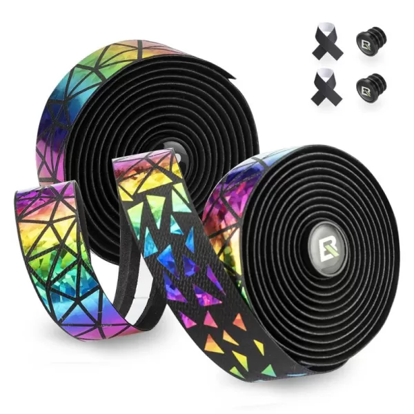 imageROCKBROS Bike Handlebar Tape  Road Bicycle Bar Tapes 2 Roll PU Leather Surface EVA Foam Cycling Handle Bar Wraps with End PlugsSequins Colorful