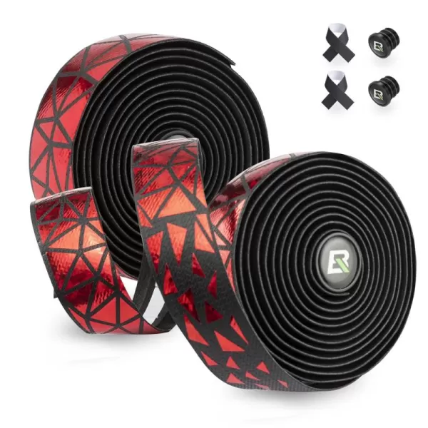 imageROCKBROS Bike Handlebar Tape  Road Bicycle Bar Tapes 2 Roll PU Leather Surface EVA Foam Cycling Handle Bar Wraps with End PlugsSequins Red