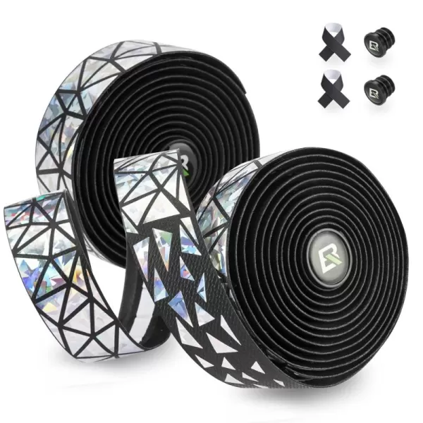 imageROCKBROS Bike Handlebar Tape  Road Bicycle Bar Tapes 2 Roll PU Leather Surface EVA Foam Cycling Handle Bar Wraps with End PlugsSequins Silver
