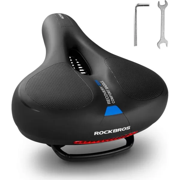 imageROCKBROS Bike Seat Comfort Bike Saddle Mountain Bicycle Accessories for Men Women Soft Wide Bike Seat Cushion Dual Shock Absorbing with Reflective StripBlue