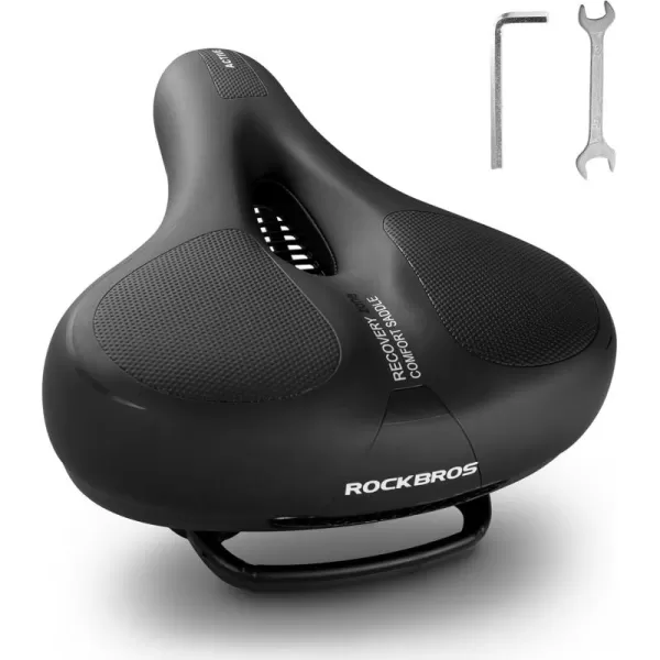 imageROCKBROS Bike Seat Comfort Bike Saddle Mountain Bicycle Accessories for Men Women Soft Wide Bike Seat Cushion Dual Shock Absorbing with Reflective StripBlack 2