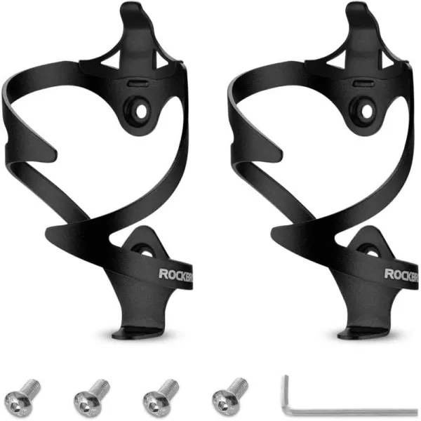 imageROCKBROS Bike Water Bottle Cages Bicycle Water Bottle Holder Lightweight Aluminum Alloy Bike Bottle Bracket for Road and Mountain Bike2PackBlack