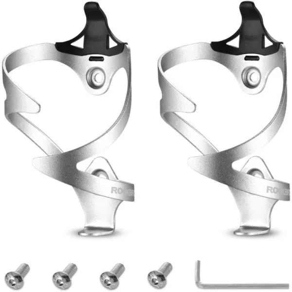 imageROCKBROS Bike Water Bottle Cages Bicycle Water Bottle Holder Lightweight Aluminum Alloy Bike Bottle Bracket for Road and Mountain Bike2PackSilver
