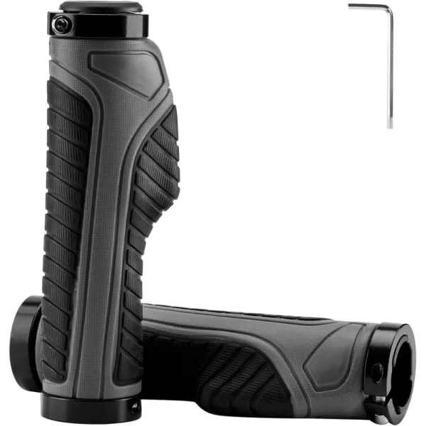 imageROCKBROS Mountain Bike Grips Handlebar Bicycle Handlebar Grips Bike Handle Grips Double Aluminum Clamp Lock On Grips for MTB BMX Mountain Bike Handle Bar Ends Black Grey Red GreenBlack Grey