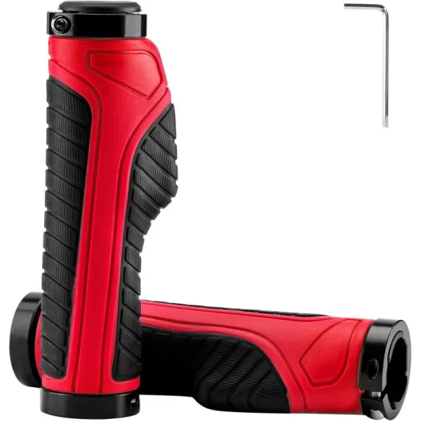 imageROCKBROS Mountain Bike Grips Handlebar Bicycle Handlebar Grips Bike Handle Grips Double Aluminum Clamp Lock On Grips for MTB BMX Mountain Bike Handle Bar Ends Black Grey Red GreenBlack Red