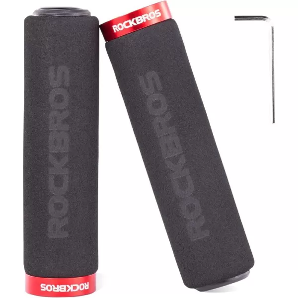 imageRock BROS Bike Grips Foam Single Lock on Bicycle Handle Bar Soft Comfortable NonSlip Bike Handle Grips for BMX Mountain MTB Beach Cruiser ScooterBlackRed