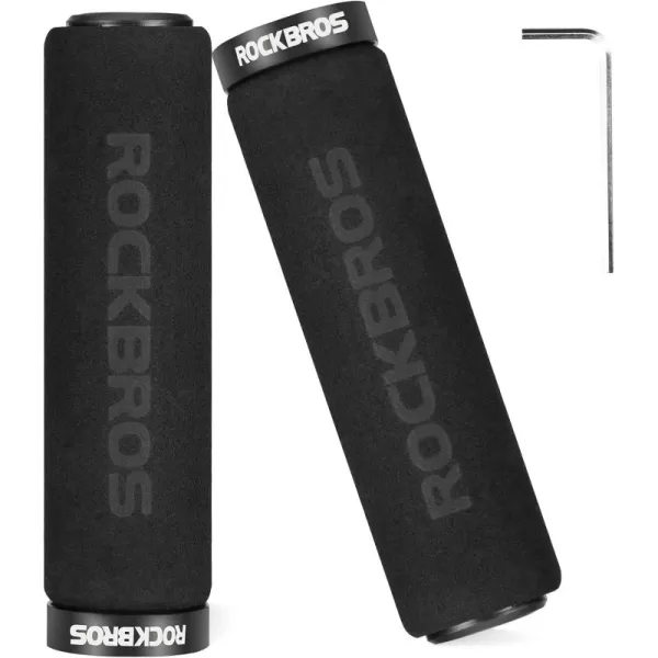 imageRock BROS Bike Grips Foam Single Lock on Bicycle Handle Bar Soft Comfortable NonSlip Bike Handle Grips for BMX Mountain MTB Beach Cruiser ScooterBlackBlack