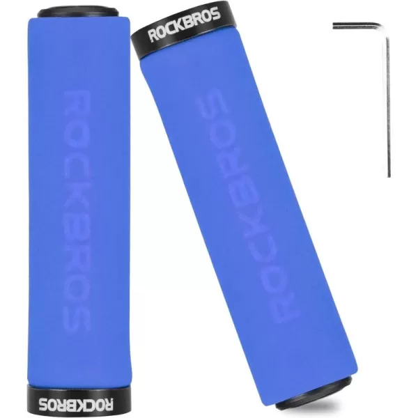 imageRock BROS Bike Grips Foam Single Lock on Bicycle Handle Bar Soft Comfortable NonSlip Bike Handle Grips for BMX Mountain MTB Beach Cruiser ScooterBlueBlack