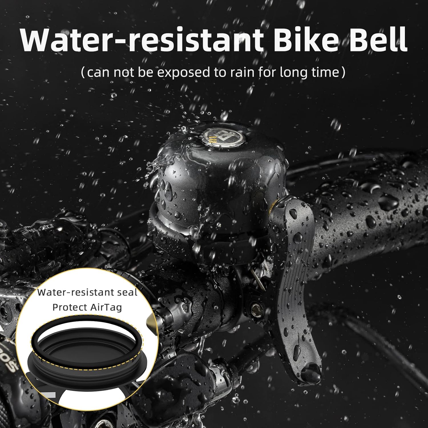 imageROCKBROS Bike Bell for Apple AirTag Hidden Bike Mount Bike AirTag Holder GPS Tracker Bike Bell AntiTheft for Adults Suitable for 087222 1254 125318mm Diameter HandlebarBlack