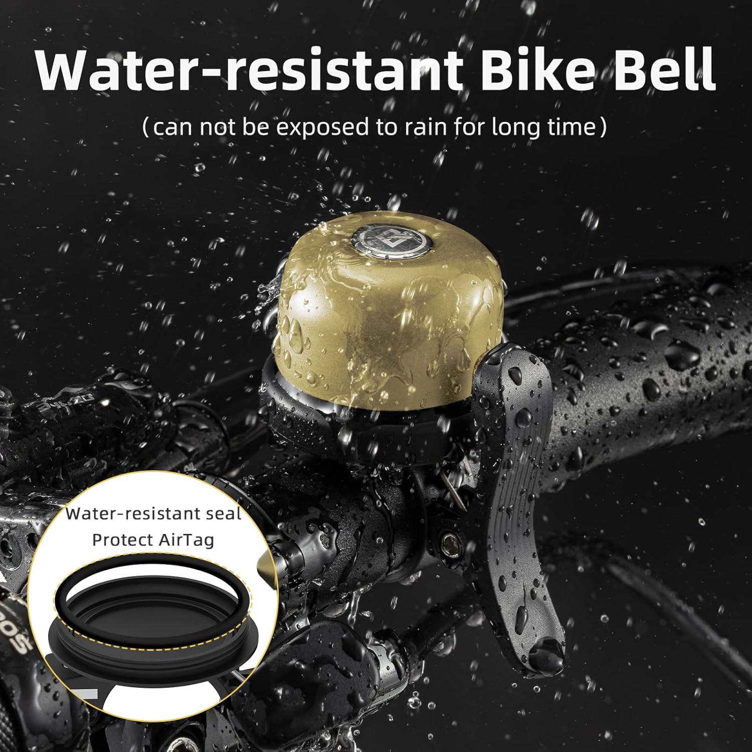 imageROCKBROS Bike Bell for Apple AirTag Hidden Bike Mount Bike AirTag Holder GPS Tracker Bike Bell AntiTheft for Adults Suitable for 087222 1254 125318mm Diameter HandlebarBrass