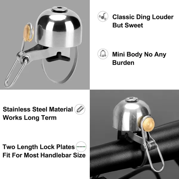imageROCKBROS Bike Bell Classic Bicycle Bell for Bike Ring Bell with Loud Sound Bells for Road Mountain Bike Handlebars AdultsBright Silver
