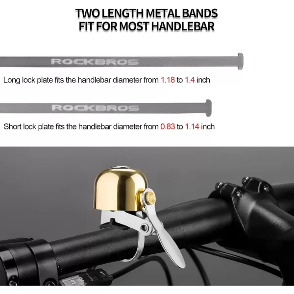 imageROCKBROS Bike Bell Classic Bicycle Bell for Bike Ring Bell with Loud Sound Bells for Road Mountain Bike Handlebars AdultsGolden 1