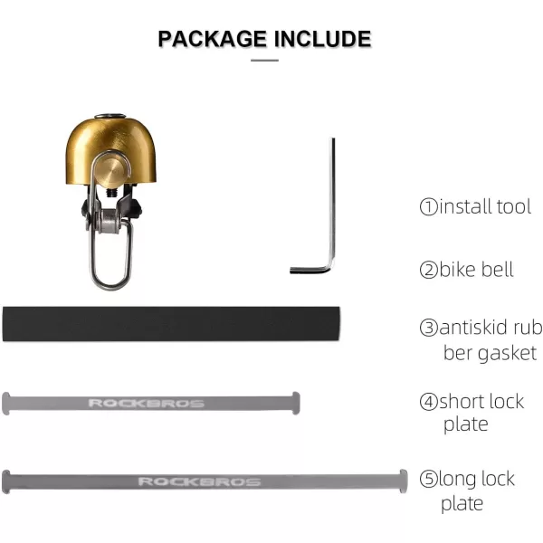 imageROCKBROS Bike Bell Classic Bicycle Bell for Bike Ring Bell with Loud Sound Bells for Road Mountain Bike Handlebars AdultsGolden