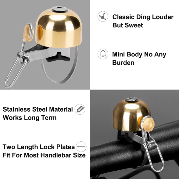 imageROCKBROS Bike Bell Classic Bicycle Bell for Bike Ring Bell with Loud Sound Bells for Road Mountain Bike Handlebars AdultsGolden
