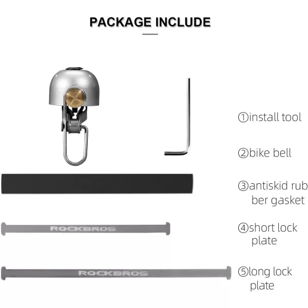 imageROCKBROS Bike Bell Classic Bicycle Bell for Bike Ring Bell with Loud Sound Bells for Road Mountain Bike Handlebars AdultsSilver