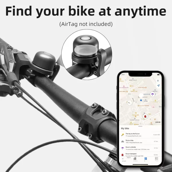 imageROCKBROS Bike Bell for Apple AirTag Hidden Bike Mount Bike AirTag Holder GPS Tracker Bike Bell AntiTheft for Adults Suitable for 087222 1254 125318mm Diameter HandlebarBlack