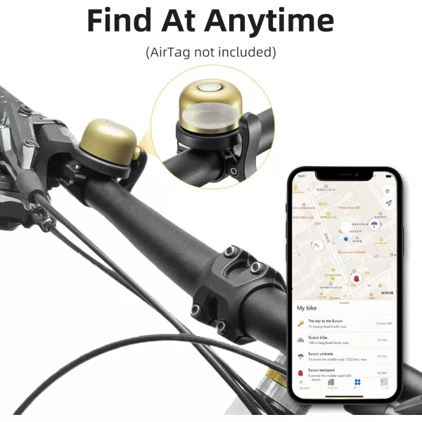 imageROCKBROS Bike Bell for Apple AirTag Hidden Bike Mount Bike AirTag Holder GPS Tracker Bike Bell AntiTheft for Adults Suitable for 087222 1254 125318mm Diameter HandlebarBrass