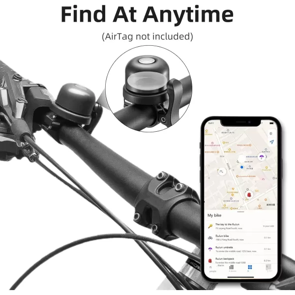 imageROCKBROS Bike Bell for Apple AirTag Hidden Bike Mount Bike AirTag Holder GPS Tracker Bike Bell AntiTheft for Adults Suitable for 087222 1254 125318mm Diameter HandlebarBlack