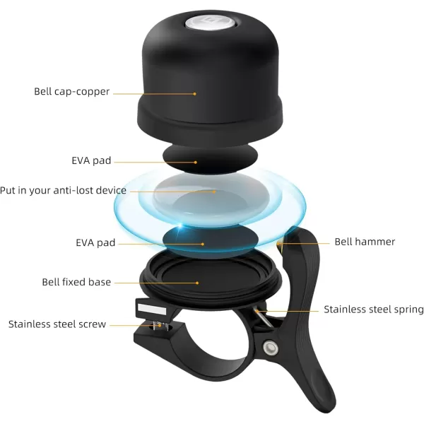 imageROCKBROS Bike Bell for Apple AirTag Hidden Bike Mount Bike AirTag Holder GPS Tracker Bike Bell AntiTheft for Adults Suitable for 087222 1254 125318mm Diameter HandlebarBlack