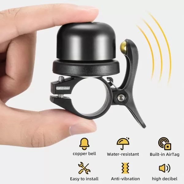 imageROCKBROS Bike Bell for Apple AirTag Hidden Bike Mount Bike AirTag Holder GPS Tracker Bike Bell AntiTheft for Adults Suitable for 087222 1254 125318mm Diameter HandlebarBlack