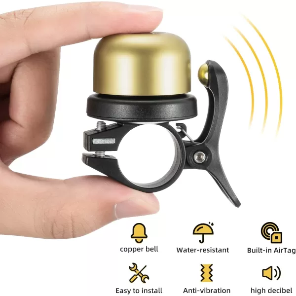imageROCKBROS Bike Bell for Apple AirTag Hidden Bike Mount Bike AirTag Holder GPS Tracker Bike Bell AntiTheft for Adults Suitable for 087222 1254 125318mm Diameter HandlebarBrass