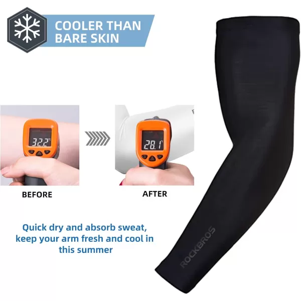 imageROCKBROS Cooling Arm Sleeves for Men Women UPF 50 Sun Protection Sleeves Tattoo Cover Sports Sleeves for RunningBlack