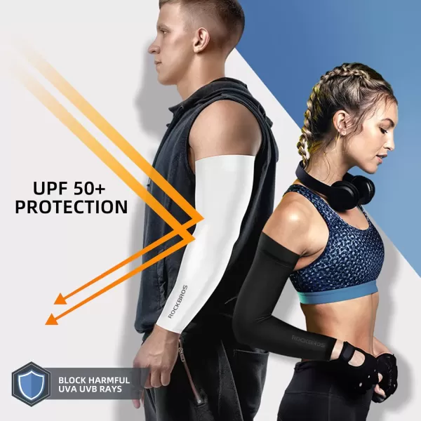 imageROCKBROS Cooling Arm Sleeves for Men Women UPF 50 Sun Protection Sleeves Tattoo Cover Sports Sleeves for RunningBlack