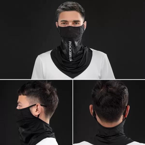 imageROCKBROS Cooling Neck Gaiter with Ear Loops Summer Face Coverings for Men Women Cycling Fishing MaskBlack