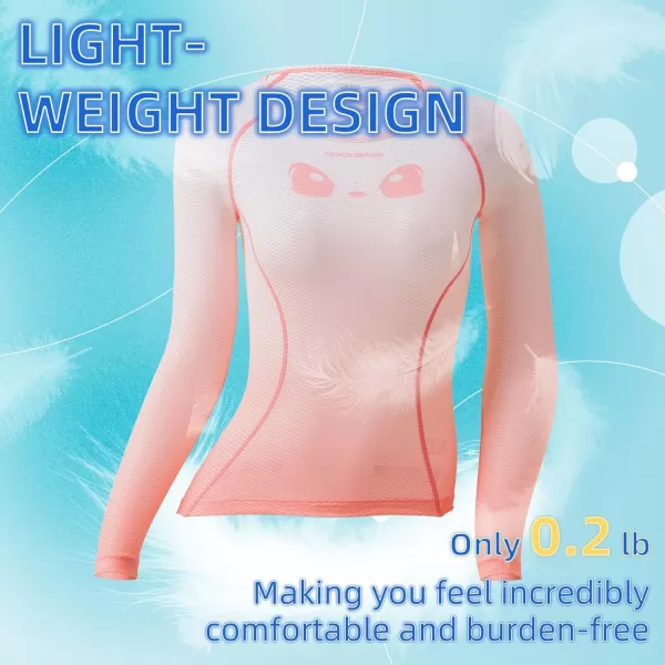imageROCKBROS Cycling Base Layer Women Quick Dry Long Sleeve Cycling Jersey Compression Mesh Undershirt Breathable Biker ShirtsPink