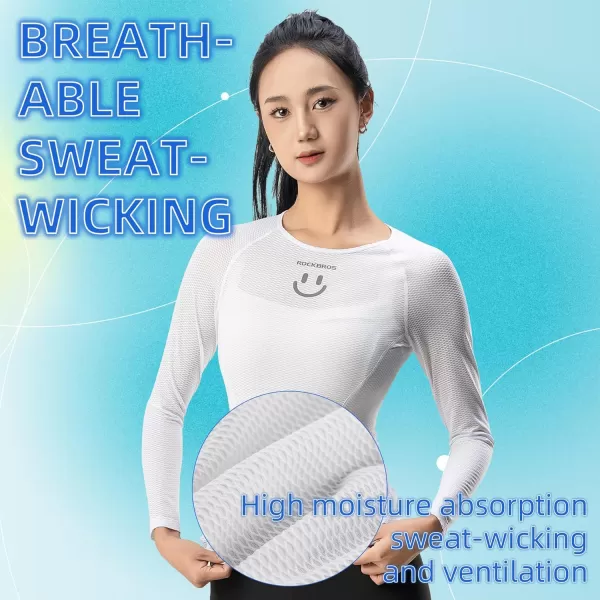 imageROCKBROS Cycling Base Layer Women Quick Dry Long Sleeve Cycling Jersey Compression Mesh Undershirt Breathable Biker ShirtsWhite