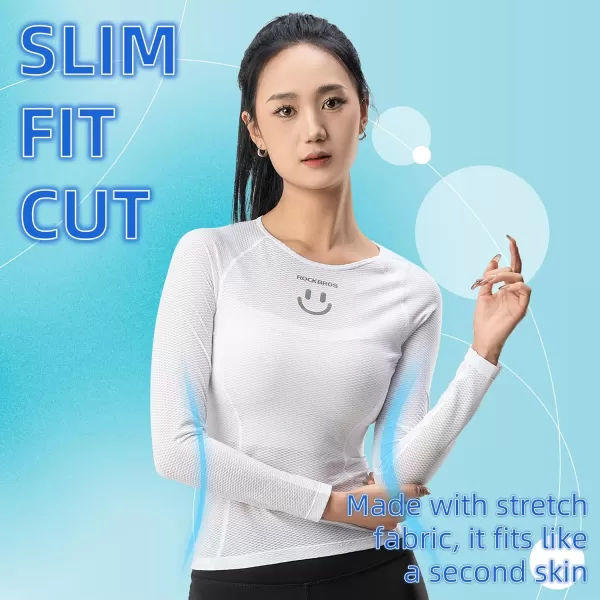 imageROCKBROS Cycling Base Layer Women Quick Dry Long Sleeve Cycling Jersey Compression Mesh Undershirt Breathable Biker ShirtsWhite