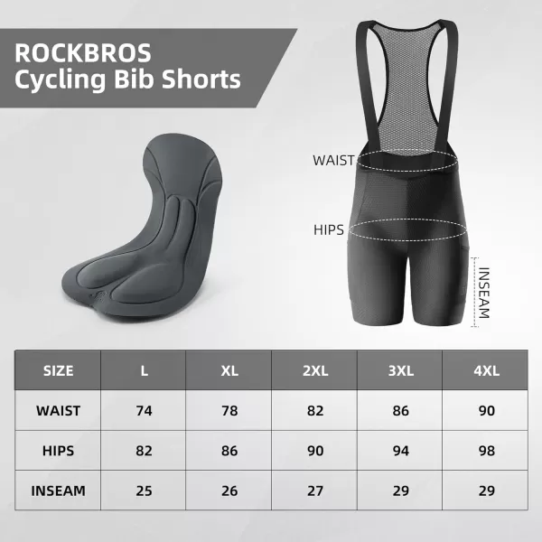 imageROCKBROS Cycling Bib Shorts Mens 3D Padded Bike Bib Shorts Bicycle Biking Bib Shorts with Pockets