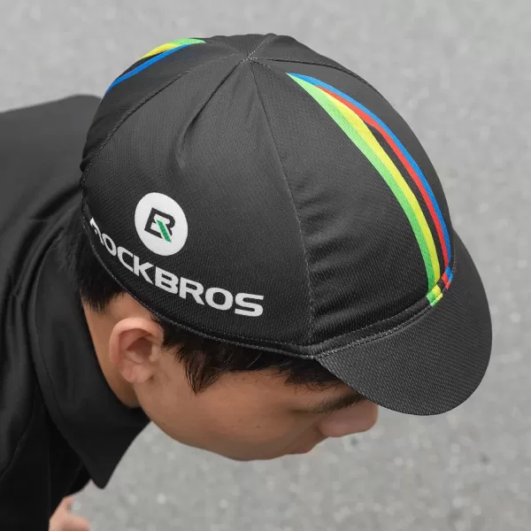 imageROCKBROS Cycling Cap Sun Visor Ployester Breathable Hat for Men Women Motorcycle Caps Road Mountain BikeRainbow Black