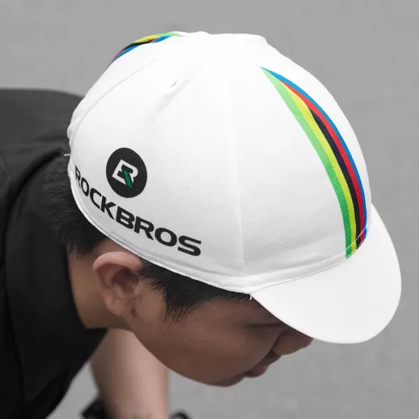 imageROCKBROS Cycling Cap Sun Visor Ployester Breathable Hat for Men Women Motorcycle Caps Road Mountain BikeRainbow White