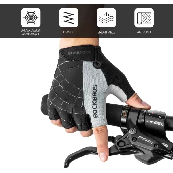 imageROCKBROS Cycling Gloves for Men Mountain Bike Gloves Bicycle Gloves SBR Pad AntiSlip Road Riding Gloves for Spring Autumn Breathable Sports GlovesShortGray