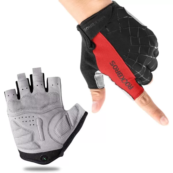 imageROCKBROS Cycling Gloves for Men Mountain Bike Gloves Bicycle Gloves SBR Pad AntiSlip Road Riding Gloves for Spring Autumn Breathable Sports GlovesShortRed Black