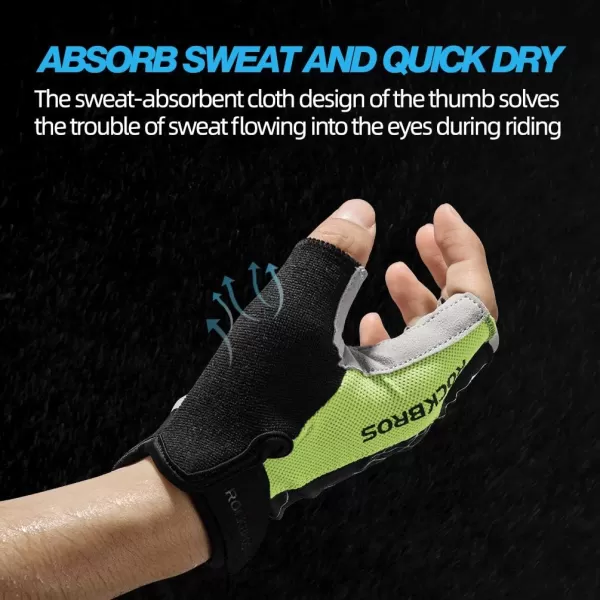 imageROCKBROS Cycling Gloves for Men Mountain Bike Gloves Bicycle Gloves SBR Pad AntiSlip Road Riding Gloves for Spring Autumn Breathable Sports GlovesShortGreen