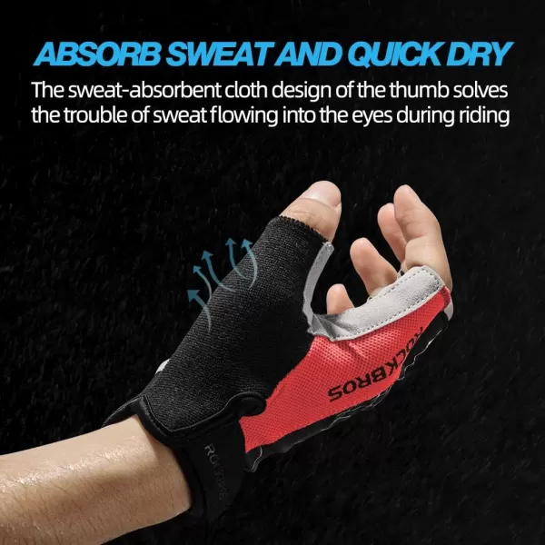 imageROCKBROS Cycling Gloves for Men Mountain Bike Gloves Bicycle Gloves SBR Pad AntiSlip Road Riding Gloves for Spring Autumn Breathable Sports GlovesShortRed Black