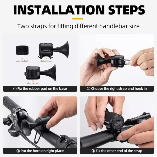 imageROCKBROS Electric Bike Horn 120dB Adults Kids Bike Horn Alarm IPX4 Waterproof Electronic Bicycle Horns for Handlebars Ebike Scooter HornBlack