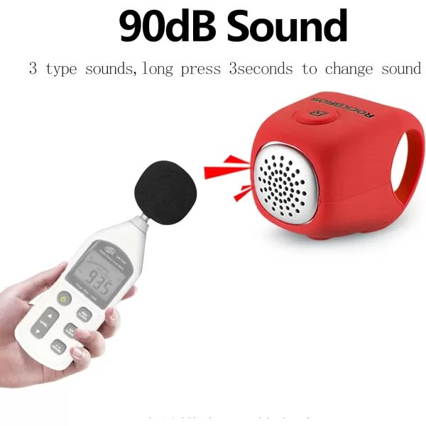 imageROCKBROS Electric Bike Horn 90 dB Electra Bike Bell Loud Bike Horn Electronic for Adults Kids Bicycle BellsRed