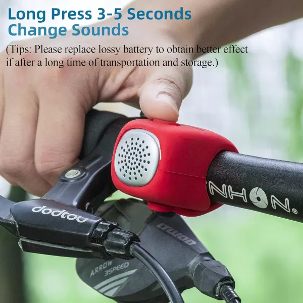 imageROCKBROS Electric Bike Horn 90 dB Electra Bike Bell Loud Bike Horn Electronic for Adults Kids Bicycle BellsRed