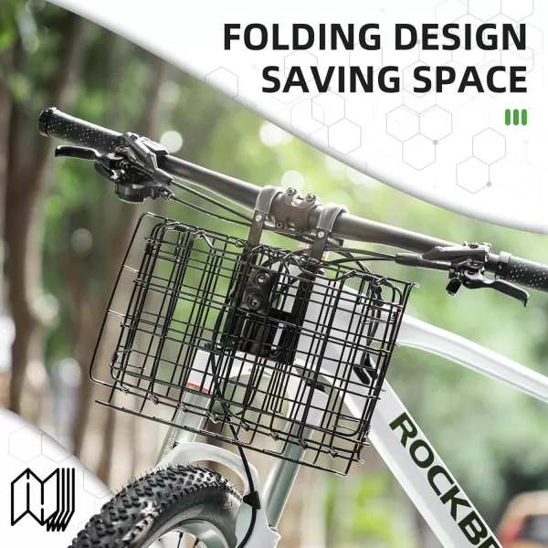 imageROCKBROS Folding Bike Basket Sturdy Front Bicycle Basket Easy to Install for Scooter Mountain Bike and Beach CruiserBlack1pcs