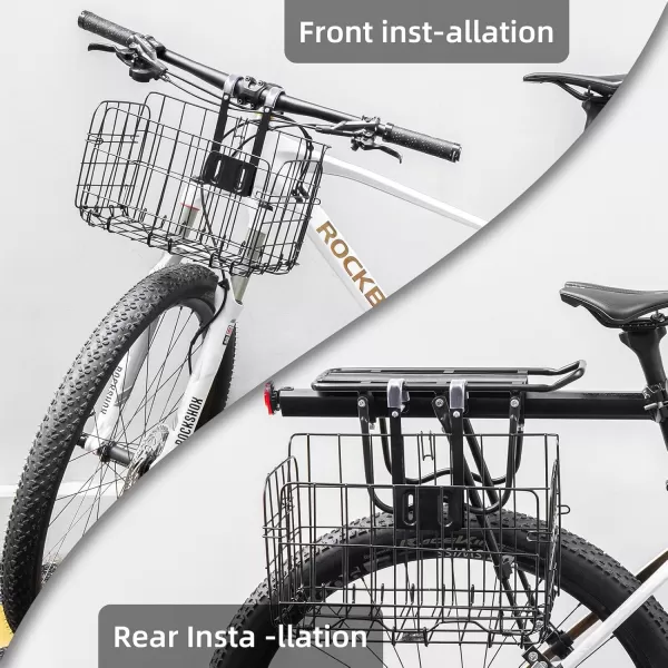 imageROCKBROS Folding Bike Basket Sturdy Front Bicycle Basket Easy to Install for Scooter Mountain Bike and Beach CruiserBlack1pcs