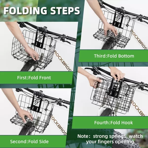 imageROCKBROS Folding Bike Basket Sturdy Front Bicycle Basket Easy to Install for Scooter Mountain Bike and Beach CruiserBlack1pcs