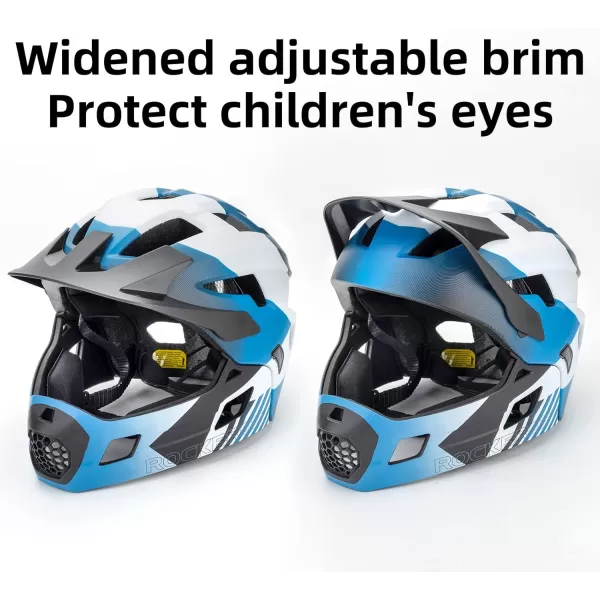 imageROCKBROS Kids Bike Helmet Adjustable Detachable Full Face Bike Helmet for Children Bicycle Skateboard Scooter Protective GearBlue White Black