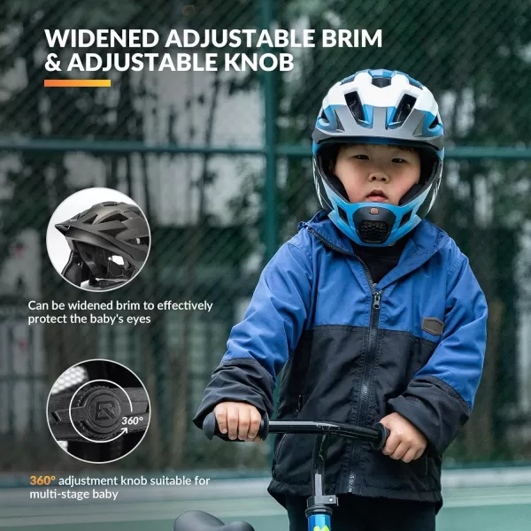 imageROCKBROS Kids Bike Helmet Adjustable Detachable Full Face Bike Helmet for Children Bicycle Skateboard Scooter Protective GearBlue White Black