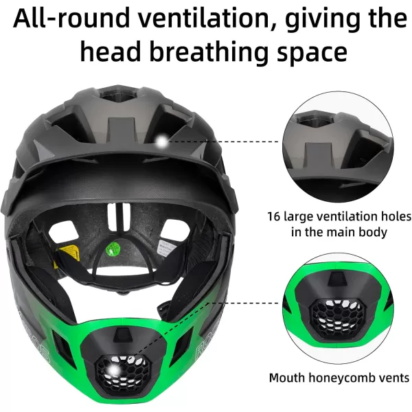 imageROCKBROS Kids Bike Helmet Adjustable Detachable Full Face Bike Helmet for Children Bicycle Skateboard Scooter Protective GearGreen Silver Black