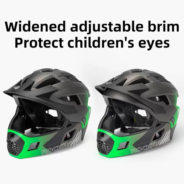 imageROCKBROS Kids Bike Helmet Adjustable Detachable Full Face Bike Helmet for Children Bicycle Skateboard Scooter Protective GearGreen Silver Black
