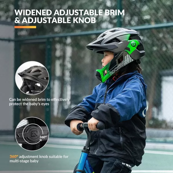 imageROCKBROS Kids Bike Helmet Adjustable Detachable Full Face Bike Helmet for Children Bicycle Skateboard Scooter Protective GearGreen Silver Black